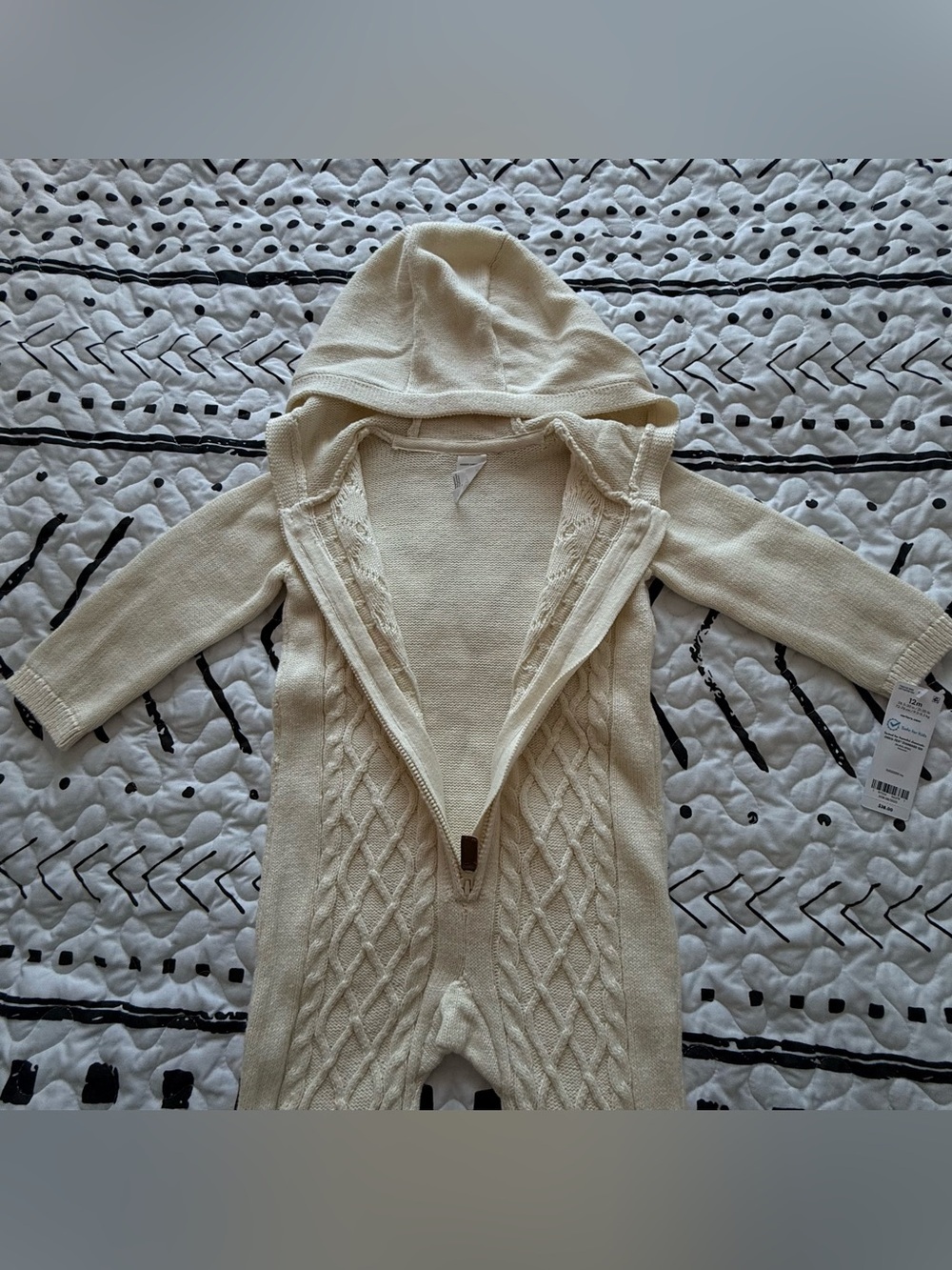 Carter’s Hooded Cable Knit One-Piece in Cream - Picture 2 of 4